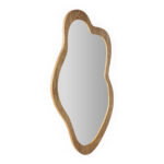 MILA Natural Wood Mirror - Contemporary mirror with liquid-like shape and thick natural wood frame showcasing beautiful wood grain. Dimensions: 58x2x95 cm.