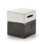 RAY White and Grey Ceramic Stool - Modern cubic design with white to stone grey gradient. Dimensions: 34x34x40 cm.