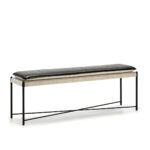 JULIAN Grey Fabric and Leather Bench - Modern upholstered bench with black metal frame. Dimensions: 132x33x48 cm.