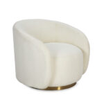 White armchair with smooth curves, golden steel trim base, and synthetic boucle wool upholstery. Measurements: 90x85x75 cm.