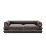 Grey velvet 4-seat sofa with round arms, dimensions 230x96x69cm