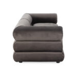 Grey velvet 4-seat sofa with round arms, dimensions 230x96x69cm