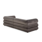 Grey velvet 4-seat sofa with round arms, dimensions 230x96x69cm