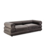 Grey velvet 4-seat sofa with round arms, dimensions 230x96x69cm