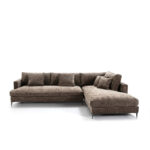 PIQUERA 3-Seat Corner Sofa - Luxurious brown upholstery with elegant slim legs and comfortable cushions. Dimensions: 326x112/215x87 cm.