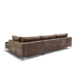 PIQUERA 3-Seat Corner Sofa - Luxurious brown upholstery with elegant slim legs and comfortable cushions. Dimensions: 326x112/215x87 cm.