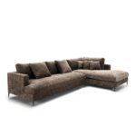 PIQUERA 3-Seat Corner Sofa - Luxurious brown upholstery with elegant slim legs and comfortable cushions. Dimensions: 326x112/215x87 cm.