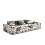 Blue VIP 4-seater sofa upholstered in multicoloured shades of grey, black, white, beige, and cream, featuring a premium pine wood structure and exceptional comfort, dimensions 270x130x72cm.