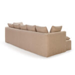 KALU 3-Seat Sofa in premium beige upholstery with extended seats, seven square cushions, and four smaller rectangular cushions, dimensions 300x142x77cm.