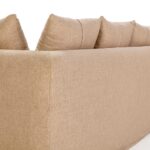 KALU 3-Seat Sofa in premium beige upholstery with extended seats, seven square cushions, and four smaller rectangular cushions, dimensions 300x142x77cm.