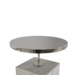 RINA White Marble and Nickel Side Table - Luxury side table with a large white marble cube base, nickel metal frame, and circular table top supported by a centre bar.