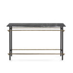 Black and gold console table with natural black marble surface, dimensions 122x39x75cm