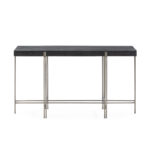 MARTINA Black Oak and Nickel Console Table with six intricately designed legs and a thick solid oak tabletop finished in black. Measures 135x44x75 cm.