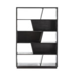 HUGO Upright Black Bookcase with ten compartments, featuring three black back sections, in a contemporary, tall design.