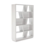 HUGO Upright White Bookcase with ten compartments, featuring three white back sections, in a contemporary, tall design.