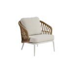 VIOLET White Aluminium Armchair and Natural Rope, Outdoor Armchair, Aluminium and Rope Chair