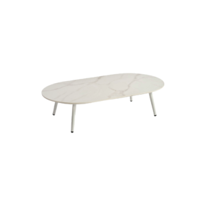 VIOLET White Aluminium and Stone Oval Coffee Table, Outdoor Coffee Table, Aluminium and Stone Coffee Table