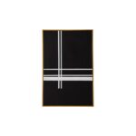 Geometrical black and white acrylic painting with cross pattern, framed in sleek gold tone, dimensions 80x4x120cm