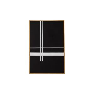 Geometrical black and white acrylic painting with cross pattern, framed in sleek gold tone, dimensions 80x4x120cm