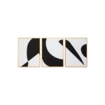 Set of three abstract acrylic paintings in black and white, featuring modern geometrical designs and sleek frames, each measuring 60x80cm.