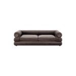 Grey velvet 4-seat sofa with round arms, dimensions 230x96x69cm