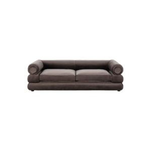 Grey velvet 4-seat sofa with round arms, dimensions 230x96x69cm