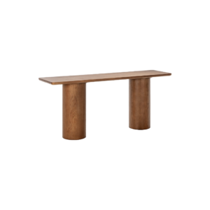 Oak wood console table with Art Deco-inspired geometric design, dimensions 180x45x76cm