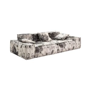 Blue VIP 4-seater sofa upholstered in multicoloured shades of grey, black, white, beige, and cream, featuring a premium pine wood structure and exceptional comfort, dimensions 270x130x72cm.