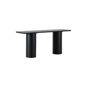 Black oak wood console table with Art Deco-inspired geometric design, dimensions 180x45x76cm
