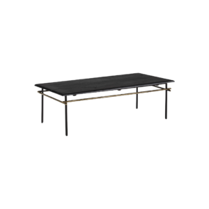 Black and gold coffee table with natural black marble surface, dimensions 122x61x37cm
