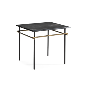 Black and gold side table with a natural black marble surface, dimensions 61x61x58cm