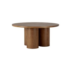 ROMA Oak Wood Dining Table - 160x160x76 cm, Art Deco inspired circular table with natural oak finish and sculptural three-column base.