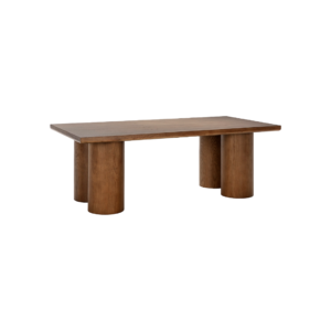 ROMA Natural Oak Rectangular Dining Table - 220x110x76 cm, Art Deco inspired rectangular table with natural oak finish and sculptural three-column base.
