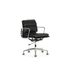 VITA Low Back Black and Chrome Leather Office Chair - Premium quality leather chair with thick padded tubing, chrome aluminum base, and manual adjustable settings.