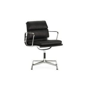 VITA Low Back Black and Chrome Leather Office Chair - Premium quality leather chair with thick padded tubing, chrome aluminium base without castors, and manual adjustable settings.