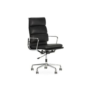 FARA Highback Black and Chrome Leather Office Chair - Premium quality leather chair with thick padded tubing, chrome aluminium base, and manual adjustable settings.