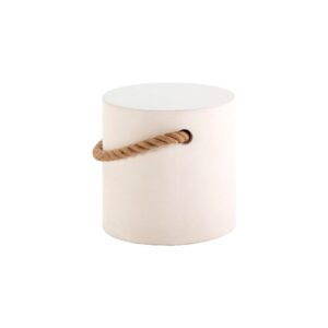 ARLA White Cement and Rope Stool - Smooth cylindrical white cement stool with thick natural rope. Dimensions: 40x40x40 cm.