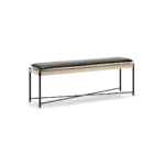 JULIAN Grey Fabric and Leather Bench - Modern upholstered bench with black metal frame. Dimensions: 132x33x48 cm.