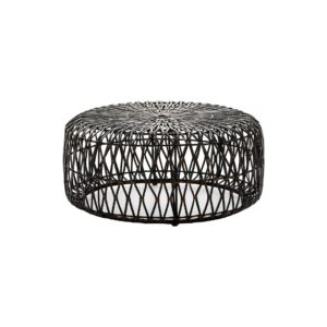 ORLEA Honey Brown Wicker Pouf - Geometric wicker pouf with interconnected diamond shapes and circular weaving. Dimensions: 89x89x38 cm.