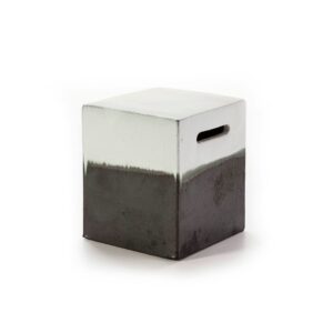 RAY White and Grey Ceramic Stool - Modern cubic design with white to stone grey gradient. Dimensions: 34x34x40 cm.