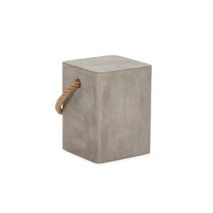 AURA Cement and Rope Stool - Smooth cement block with rounded edges and thick natural rope. Dimensions: 35x35x46.5 cm.