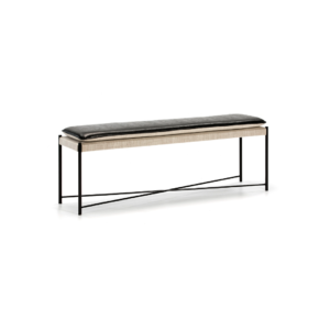 JULIAN Grey Fabric and Leather Bench - Modern upholstered bench with black metal frame. Dimensions: 132x33x48 cm.