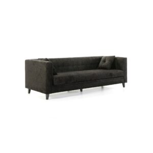 SANDRO Black 4-Seat Sofa - Industrial style with black fabric upholstery, wooden legs, and solid pine structure. Dimensions: 240x95x70 cm.