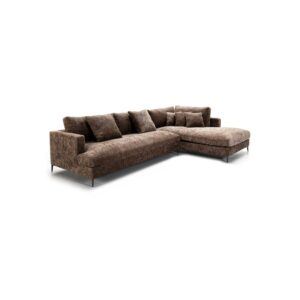 PIQUERA 3-Seat Corner Sofa - Luxurious brown upholstery with elegant slim legs and comfortable cushions. Dimensions: 326x112/215x87 cm.