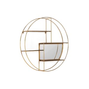 LOIS CIRCLE White Wood and Metal Shelving Unit with a gold metal frame and four offset square white wooden boxes in a contemporary, luxurious design.