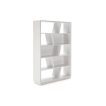 HUGO Upright White Bookcase with ten compartments, featuring three white back sections, in a contemporary, tall design.