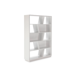 HUGO Upright White Bookcase with ten compartments, featuring three white back sections, in a contemporary, tall design.