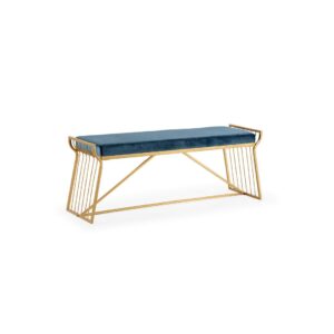 OSCAR Blue Velvet Bench with stainless steel frame and plush blue velvet upholstery, ideal for contemporary interiors.