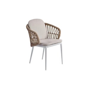 VIOLET White Aluminium and Rope Outdoor Dining Chair, Outdoor Dining Armchair, Aluminium and Rope Chair