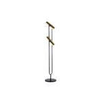 ÉLODIE Gold and Black Floor Lamp with black tuning fork-style frame and two gold canister-style LED lamps on a black circular base. Measures 22x22x120 cm. Bulbs not included.